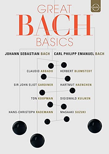 DVD cover for “Great Bach Basics” featuring composers and conductors’ names.