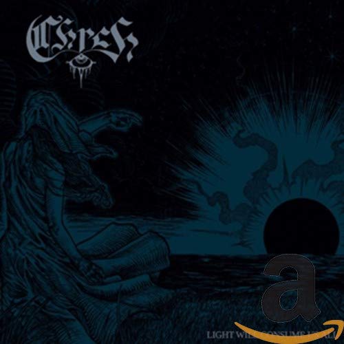 Dark album cover with a figure, glowing orb, and band name "Chrch".
