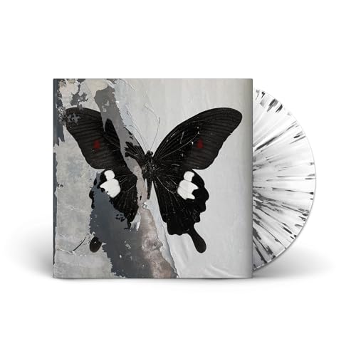 Vinyl record with cover art of a black and white butterfly.