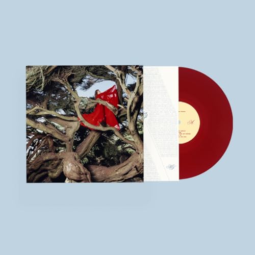 Ruby red vinyl record with album cover featuring a tree and red fabric.
