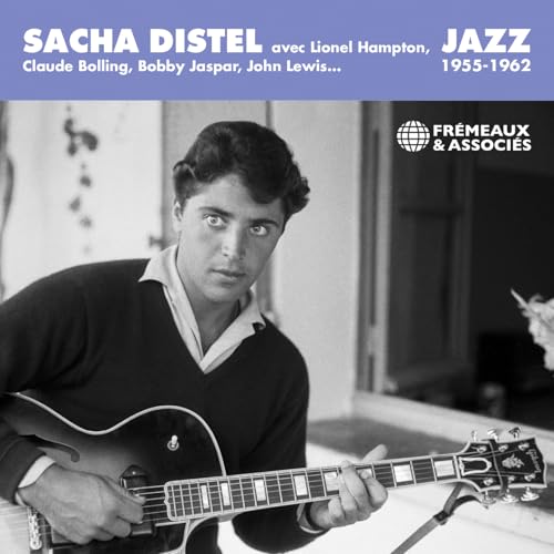 Sacha Distel holding a guitar, album cover for “Jazz 1955-1962”.