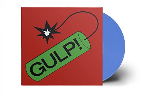 Red album cover with a green bomb illustration and a blue vinyl record.