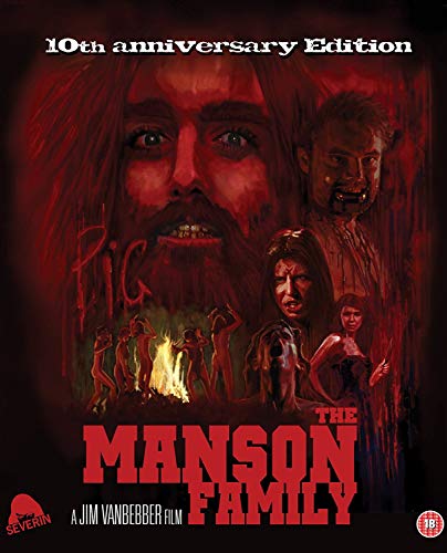 DVD cover for “The Manson Family” with disturbing imagery and red tones.