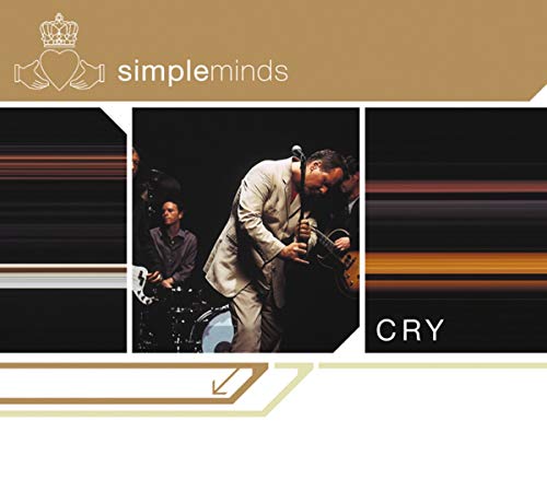 Simple Minds "Cry" CD cover: band performing with abstract stripes.