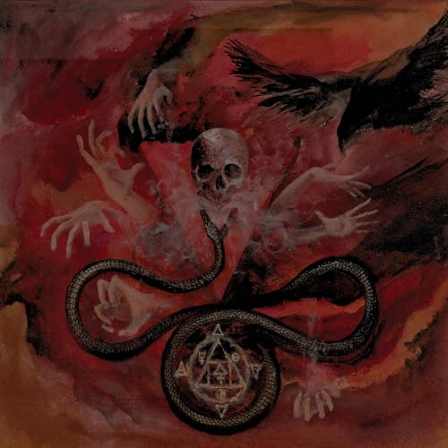 Dark, painted album cover featuring a skull, snake, hands, and winged figure.