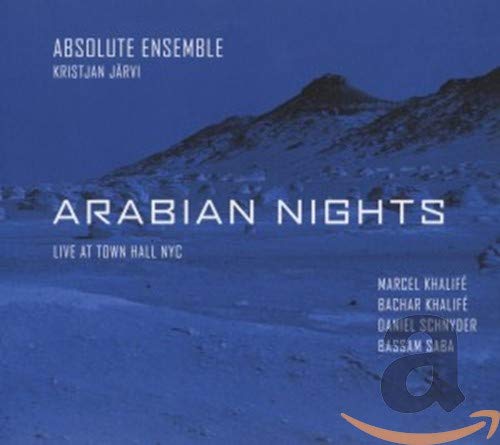 CD cover for "Arabian Nights" by Absolute Ensemble, featuring a desert landscape.