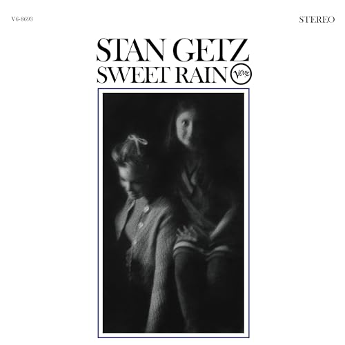Stan Getz’s “Sweet Rain” vinyl album cover with a black and white portrait.