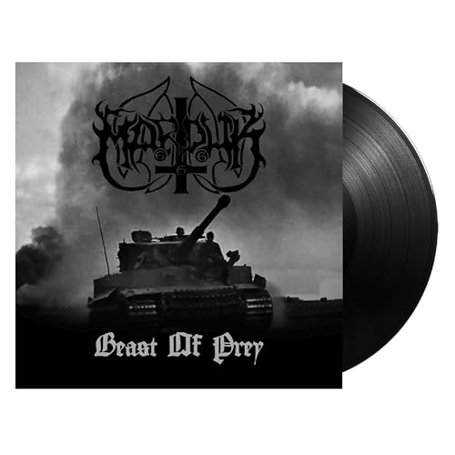 Vinyl record with cover art featuring a tank and band logo.