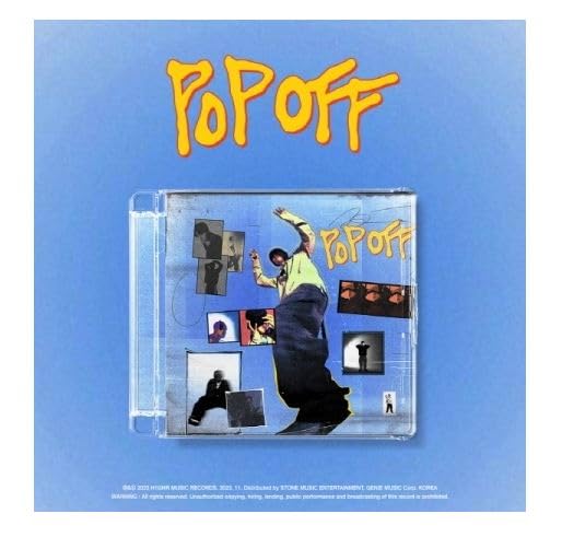 CD case for "Pop Off" with collage and figure in motion.
