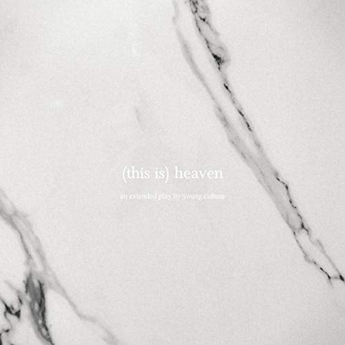 CD cover with white marble texture and minimalist text: "(this is) heaven".