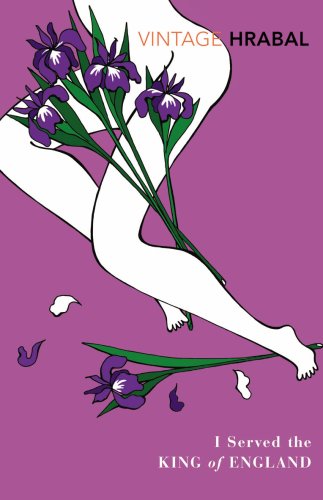 Book cover illustration of stylized white legs holding purple irises against a purple background.