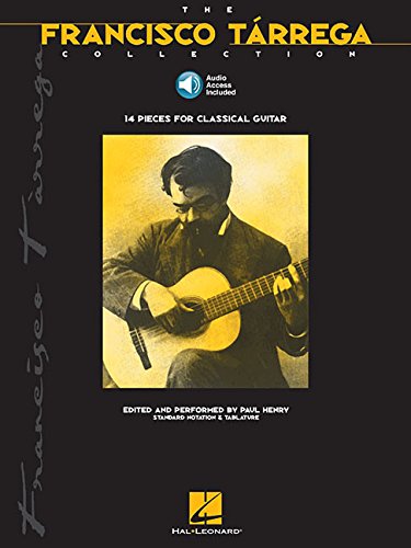Sheet music cover for Francisco Tárrega’s guitar collection, with portrait.