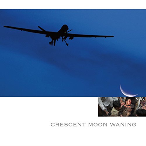 CD cover: Silhouette of a drone against a blue sky with a crescent moon.