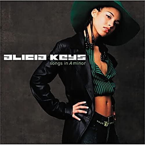 Alicia Keys album cover, “Songs in A Minor,” with artist in hat.