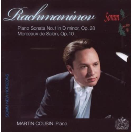 CD cover featuring pianist Martin Cousin and text “Rachmaninov”.