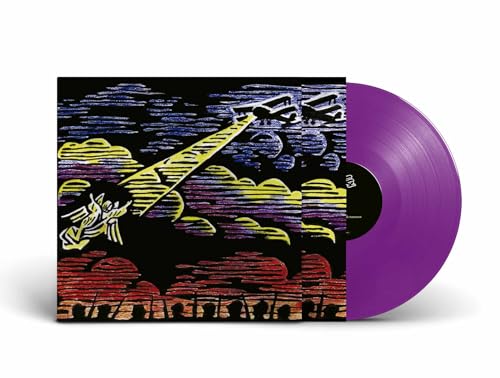 Violet vinyl record with album art depicting yellow figures and dark landscape.