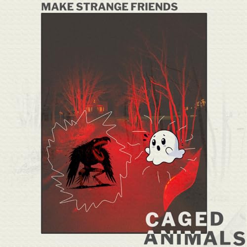 Album cover: a black bird and white ghost in a red forest.