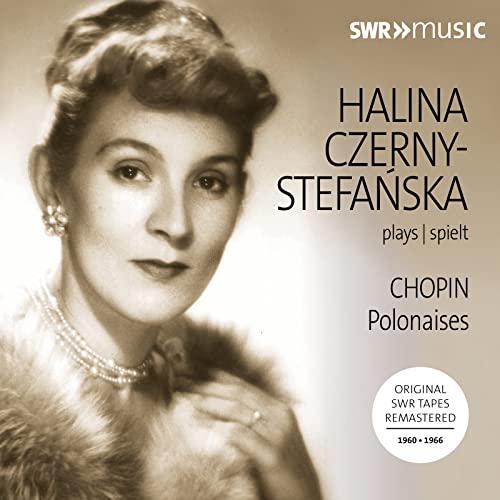 Portrait of pianist Halina Czerny-Stefanska with album title "Chopin Polonaises".