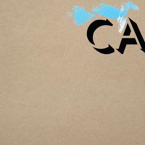 Tan cardboard background with blue paint strokes and the black letters CA.