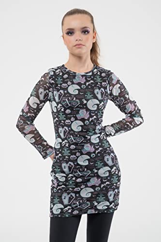 Nightmare Before Christmas - Glitch All Over Print (Womens Multi Bodycon Mesh Dress) Ex Large