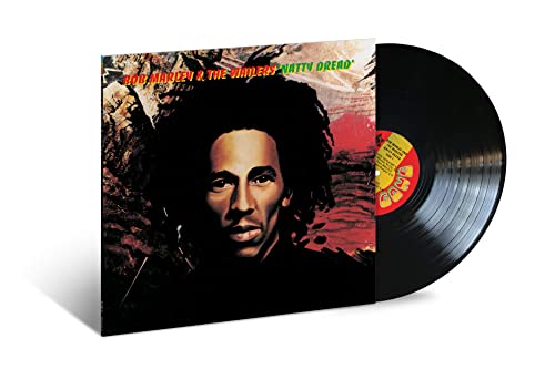 Bob Marley album cover “Natty Dread” with black vinyl record shown.