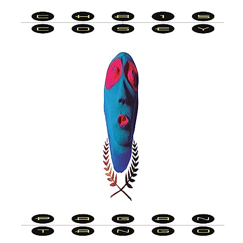 Album cover: distorted blue face with red lips over white background.