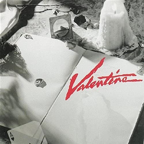 Black and white CD cover for "Valentine" with red text and shadowy figures.