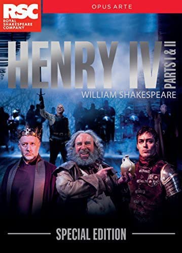 DVD cover art for RSC Henry IV Parts I & II featuring three actors.