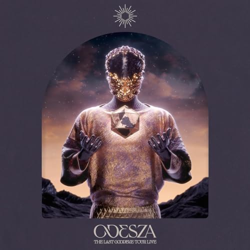 Figure in golden mask and sweater, holding a geometric shape.