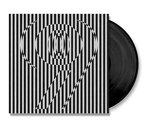 Vinyl record cover with a black and white optical illusion pattern forming the number nine.