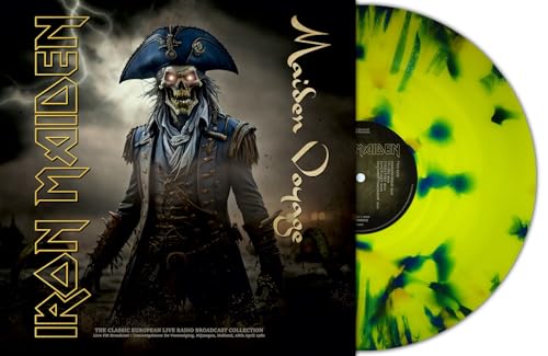 Iron Maiden “Maiden Voyage” vinyl record cover and yellow-splatter disc.