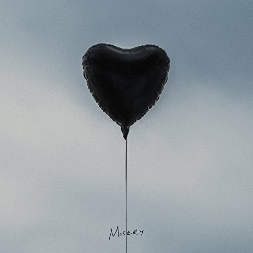 Black heart-shaped balloon against a pale blue, cloudy sky; album cover.