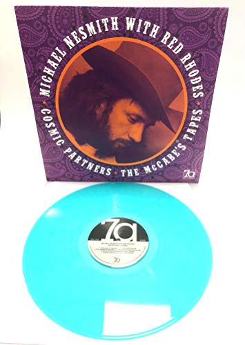 Michael Nesmith's "Cosmic Partners" vinyl record with blue disc and cover.