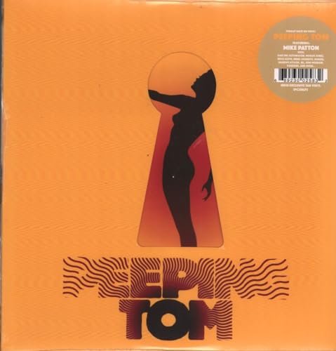 Orange vinyl record cover with silhouette viewed through a keyhole.