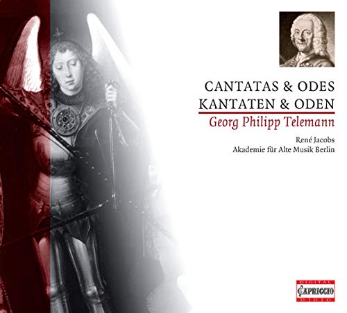 CD cover featuring a painting fragment, portrait, and text: Telemann Cantatas & Odes.