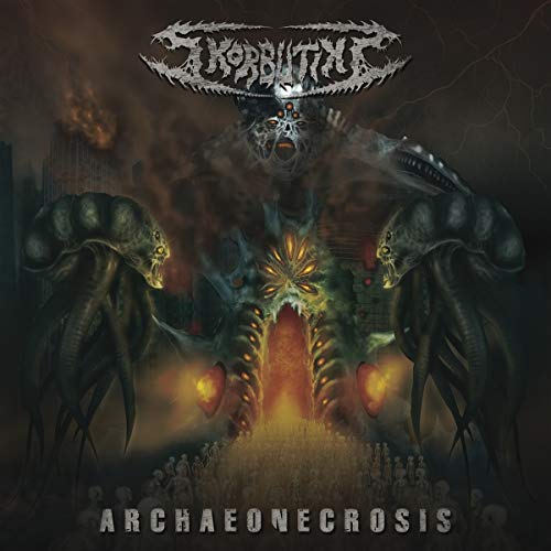Dark fantasy album cover with monstrous figure and glowing portal.