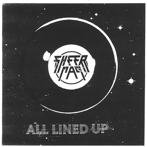 Black album cover with white text "Sheer Mag" and record graphic.