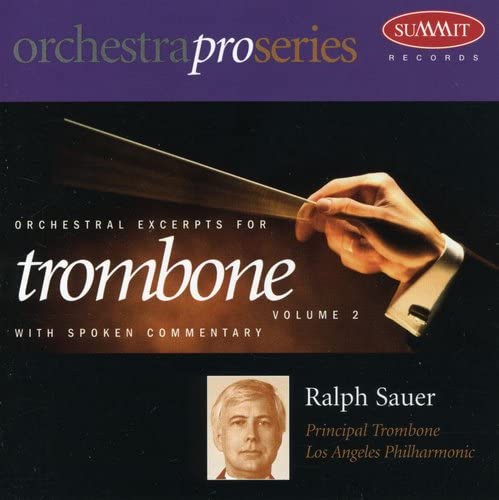 CD cover for Ralph Sauer’s “Orchestrapro II: Trombone” featuring a trombone slide.