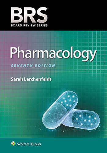 Cover of "BRS Pharmacology" textbook, seventh edition, with pills illustration.