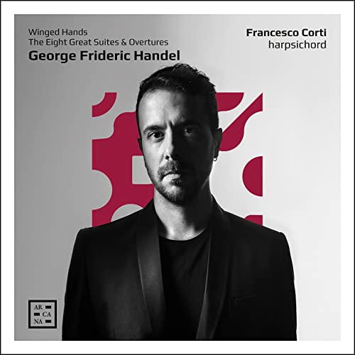 CD cover: portrait of Francesco Corti, harpsichordist, with red abstract shapes.