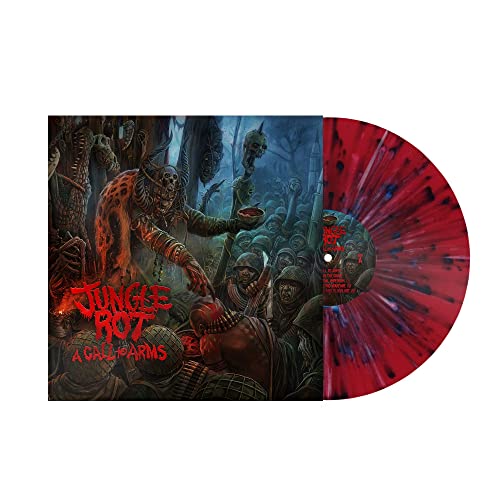 Jungle Rot A Call to Arms vinyl album cover art and red splatter disc.