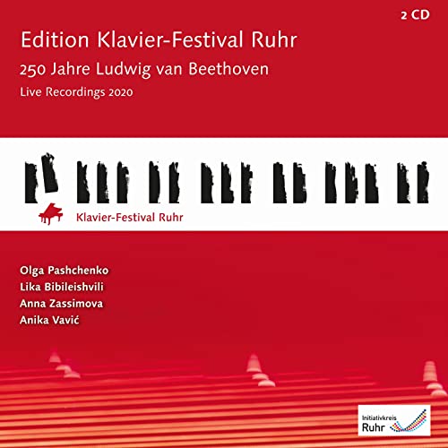 Red CD cover with piano keys and text honoring Beethoven’s 250th birthday.