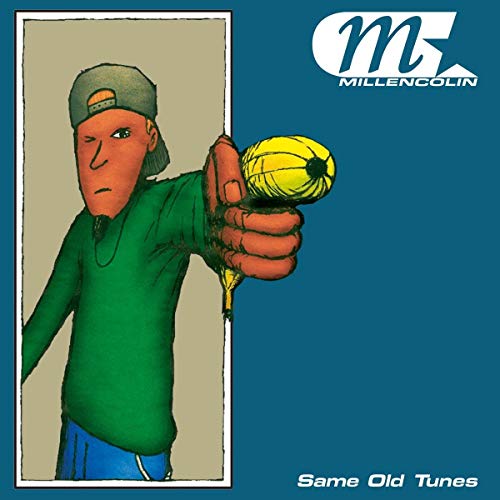 Millencolin album cover: cartoon man holding a dripping yellow object.