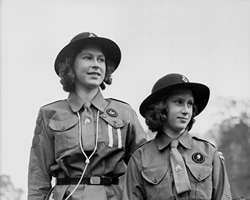 Black and white photo of two young women in Girl Guide uniforms.