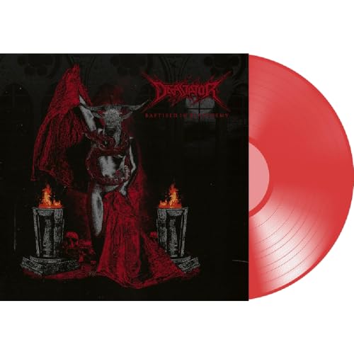 Red vinyl record with cover art depicting a demonic figure in red tones.