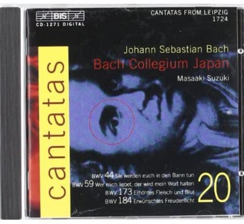 CD case for Bach Collegium Japan’s Vol. 20 cantatas, blue and yellow.