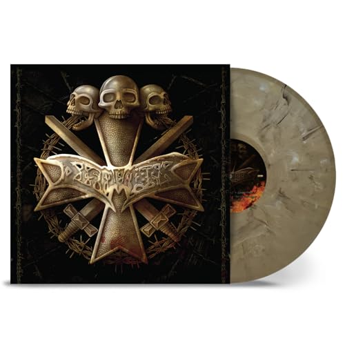 Dismember vinyl record with cover art of skulls and a cross.