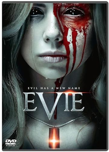 DVD cover for horror film "Evie" featuring a woman with blood on her face.