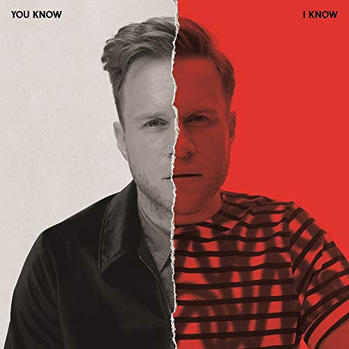 Olly Murs album cover split between black and white, and red.