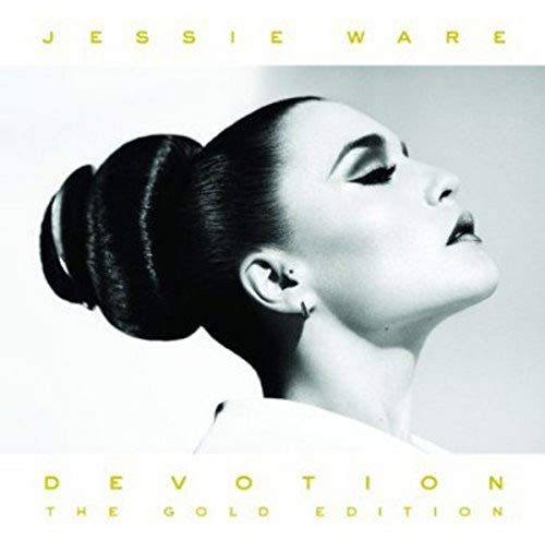 Jessie Ware’s “Devotion” album cover: black and white portrait, gold text.